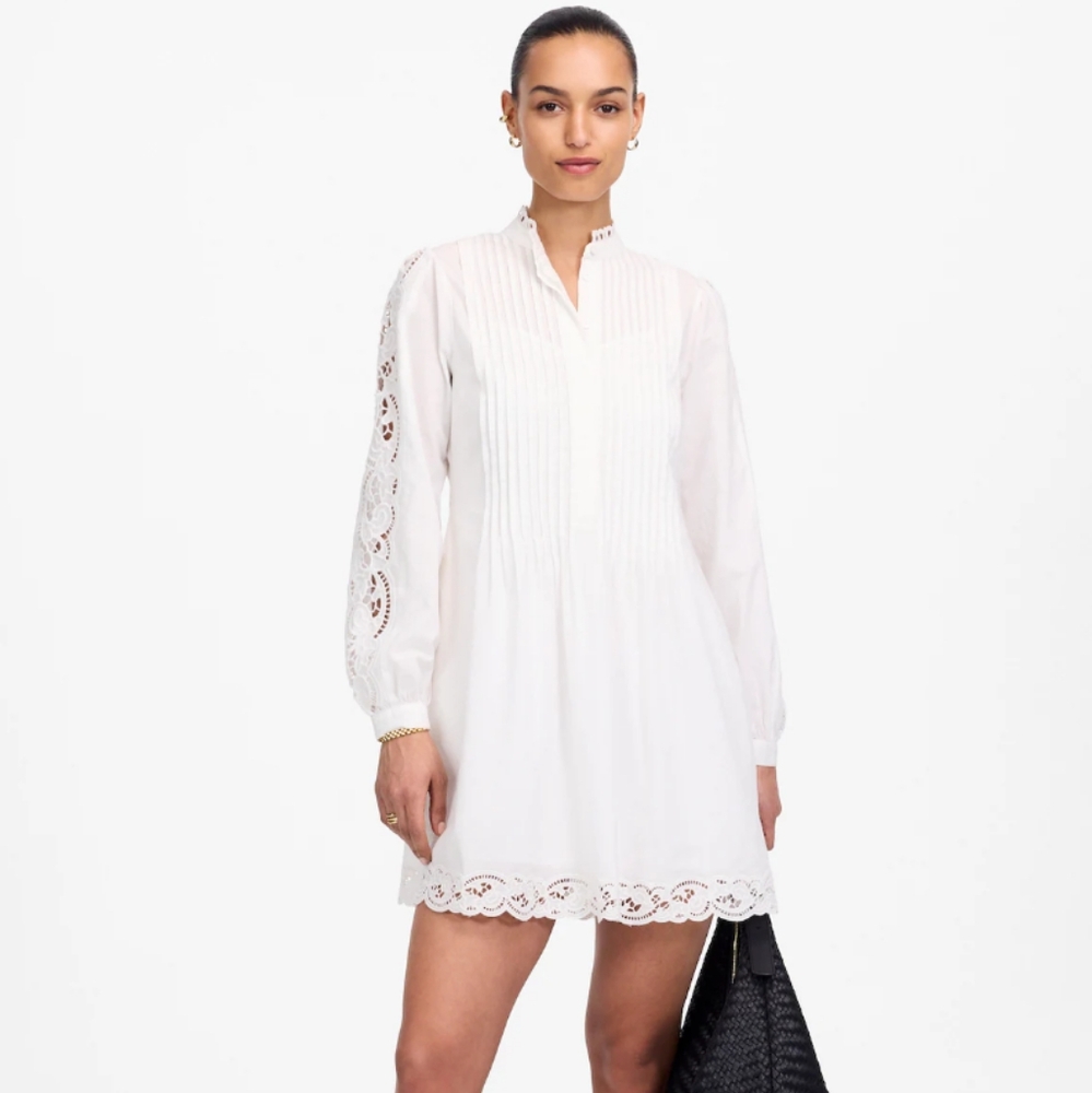 Madewell Pintucked Eyelet Mini Dress NU568 Size XL NWT White